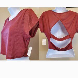 Charlotte Russe Open Back Cut-Out Crop Top Raspberry Pink - (L)